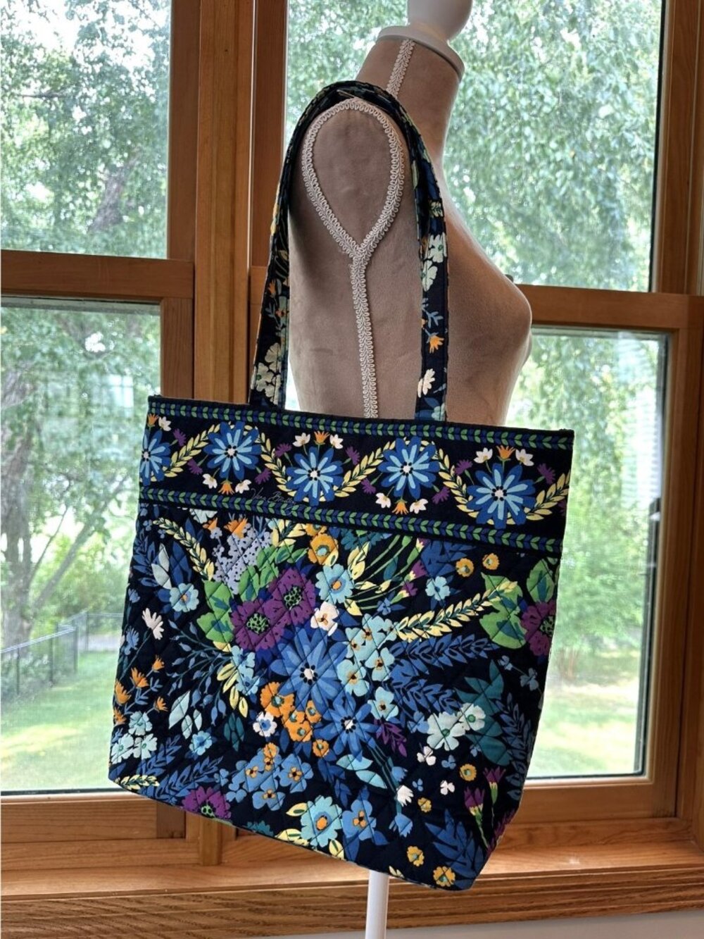 Vera Bradley Midnight Blues Quilted Floral Tote Shoulder Bag Blue Purple